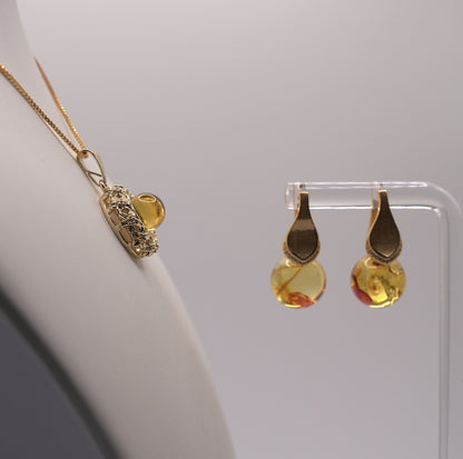 2pc Set - Burmese Honey Amber - Necklace and Earrings
