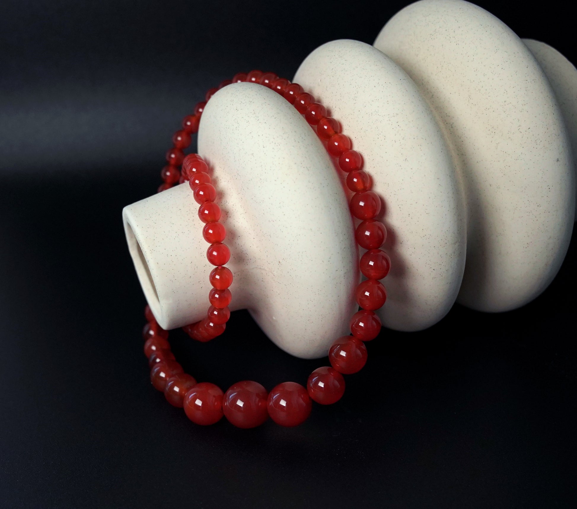 2-pc Set - Icy South Red Agate (Nanhong) - Bracelet and Necklace Bead 