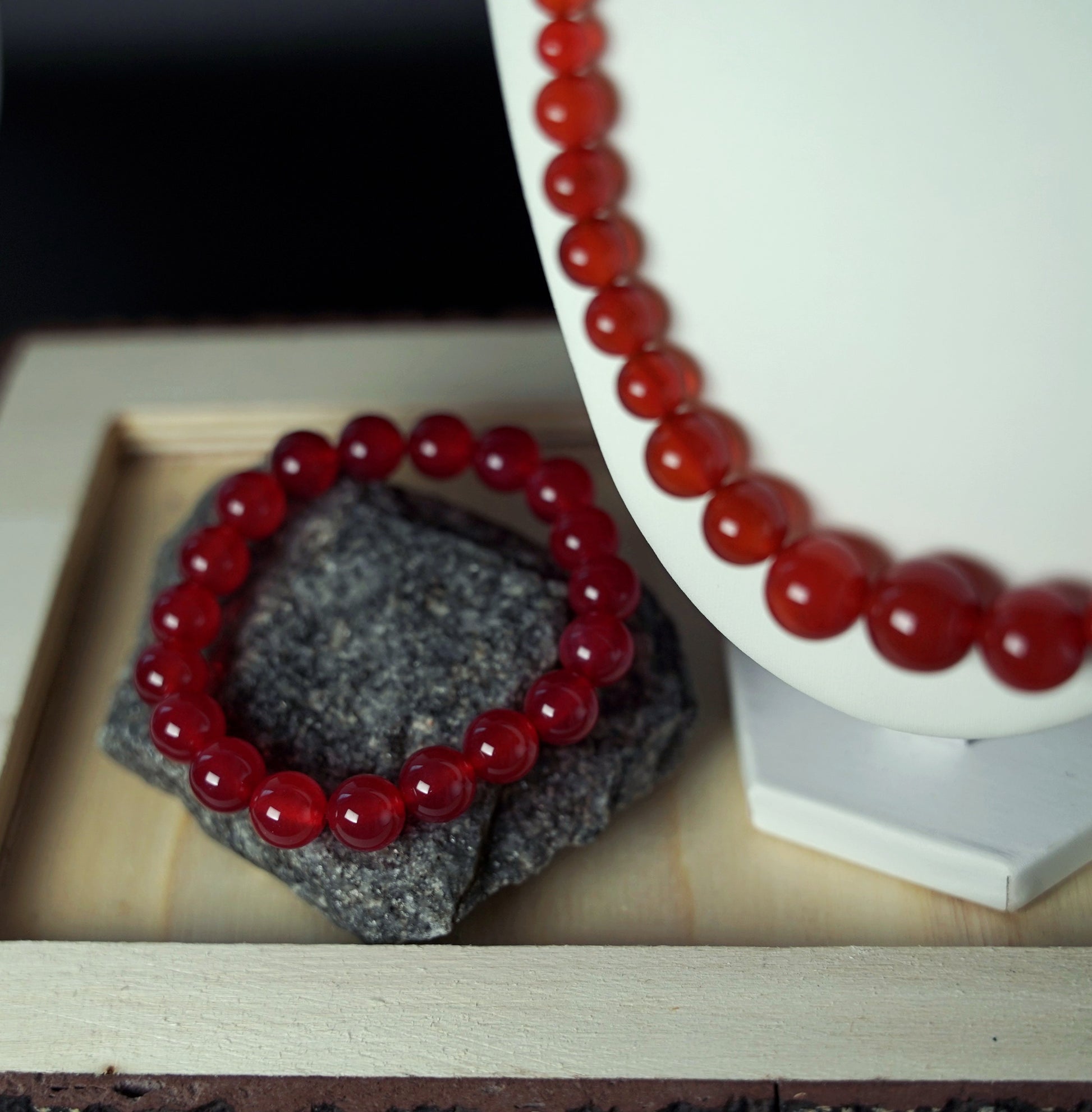 2-pc Set - Icy South Red Agate (Nanhong) - Bracelet and Necklace Bead 