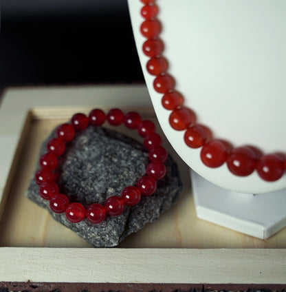 2-pc Set - Icy South Red Agate (Nanhong) - Bracelet and Necklace Bead 