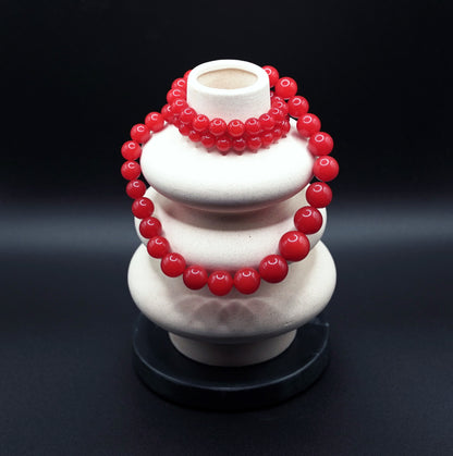 Natural South Red Agate Necklace – Polished Round Gemstone Beads, Healing Energy Jewelry