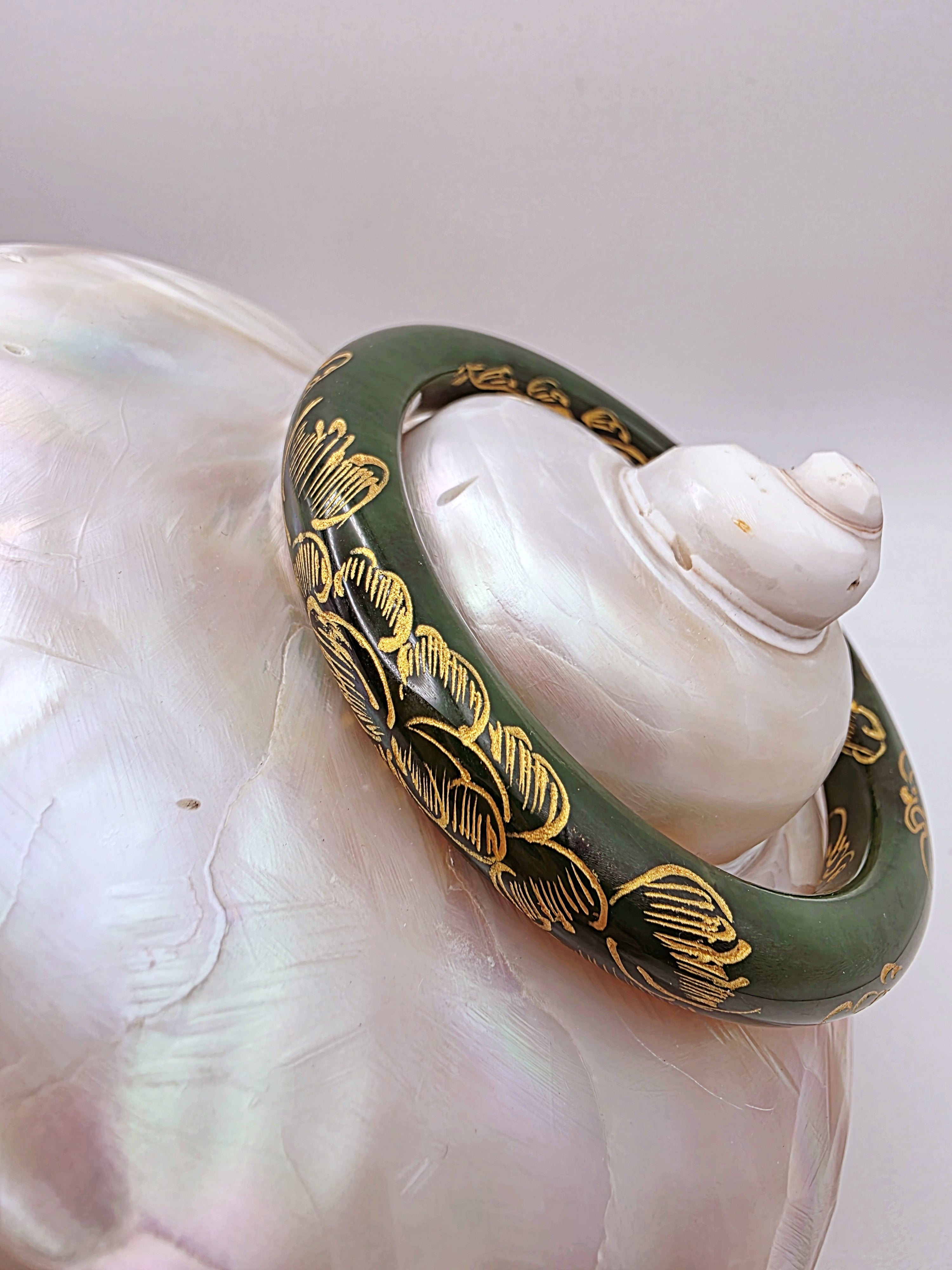 Hetian Jade Bangle with 999k Gold Carving Handcrafted - Luxury