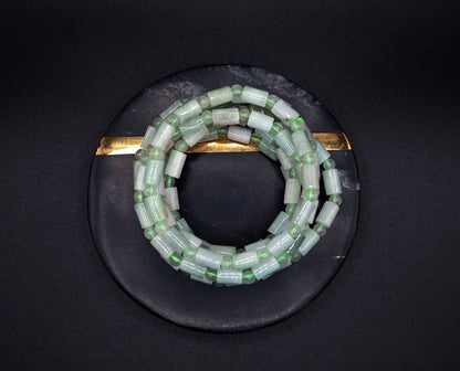 Natural Jadeite Bracelet Stack – Green Cylinder Beads, Handmade Healing Crystal Jewelry