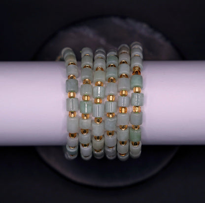 Five-Strand Jade & Gold Bracelet Stack – Natural Harmony in Luxurious Layers