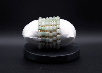 Five-Strand Jade & Gold Bracelet Stack – Natural Harmony in Luxurious Layers
