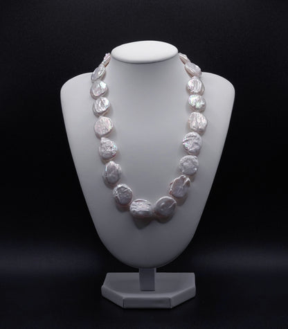Pinkish-White Keshi Pearl Necklace  Irregular Flat Pearls  Organic Luxury