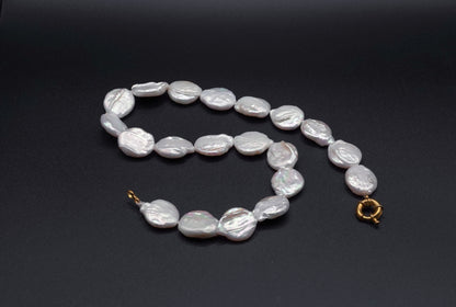 Pinkish-White Keshi Pearl Necklace -  Irregular Flat Pearls - Organic Luxury
