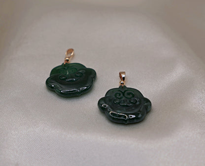 Twin Ruyi Guatemalan Jadeite Pendants  - Natural Jade  Symbol of Fortune & Harmony