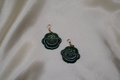 Twin Ruyi Guatemalan Jadeite Pendants  - Natural Jade  Symbol of Fortune & Harmony