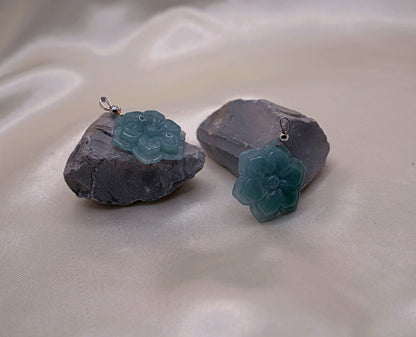 Blue-Green Twin Jadeite Flower Earrings  Hand-Carved  Elegant Gemstone Jewelry